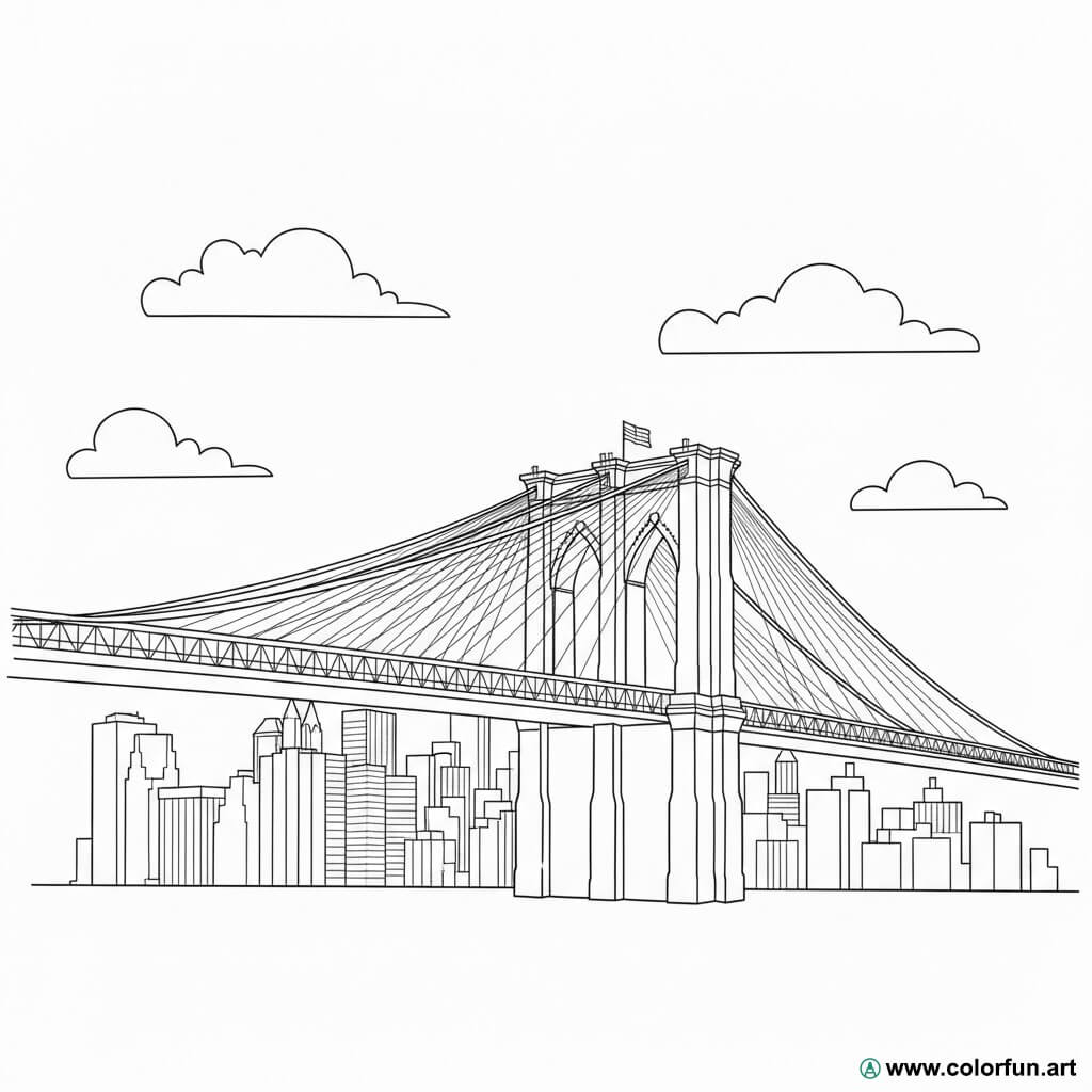 Coloring page of the Brooklyn Bridge in New York Download or Print for free