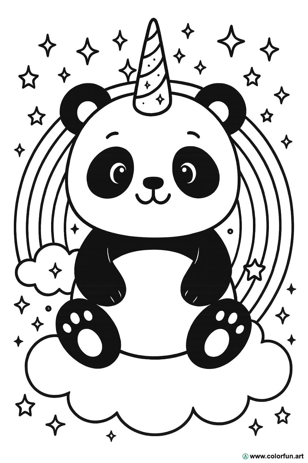 Unicorn panda coloring page with glitter Download or Print for free