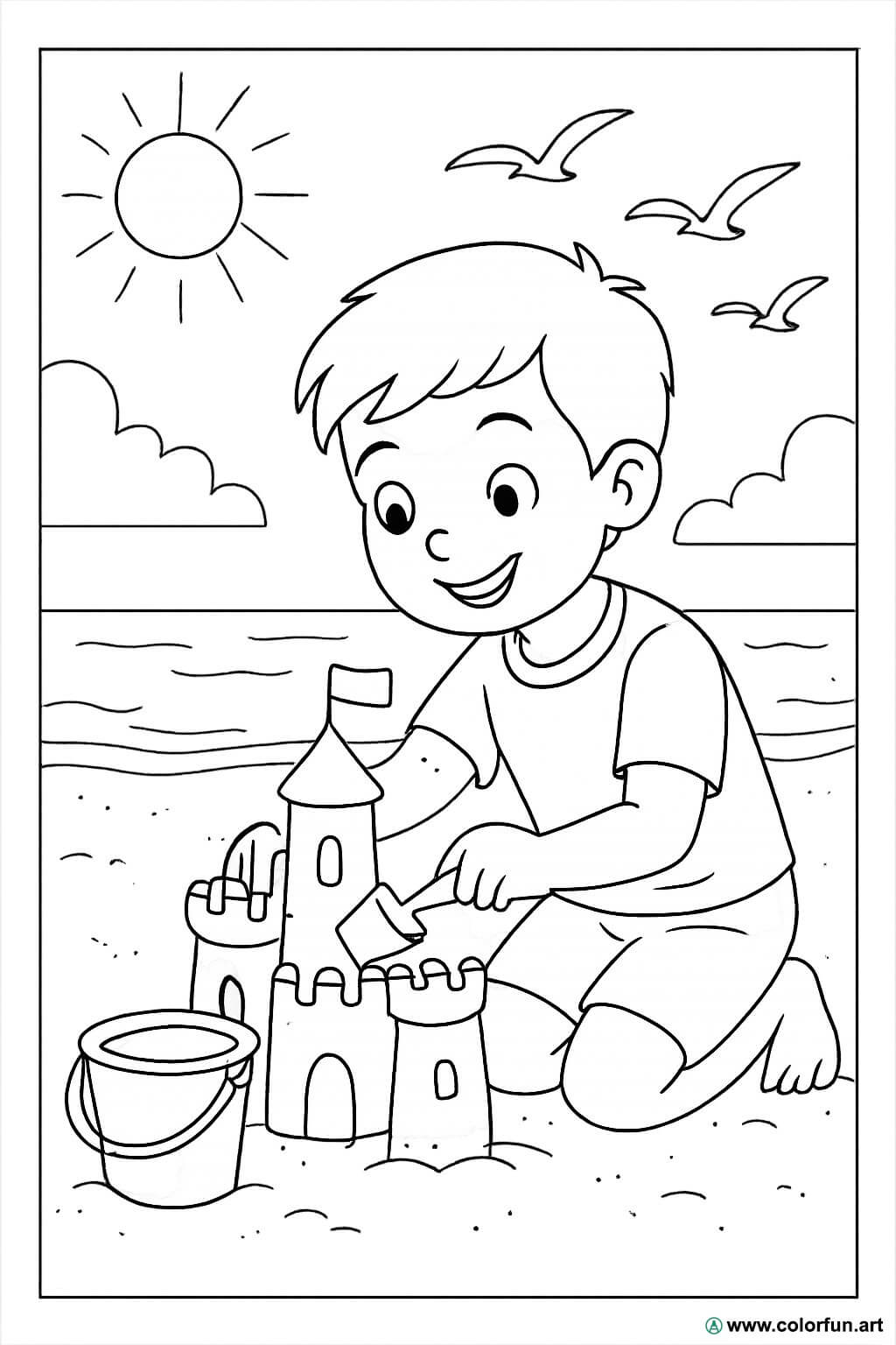 Disegno da colorare della spiaggia in estate soleggiata Scarica o Stampa  gratuitamente, image size:1024x1536