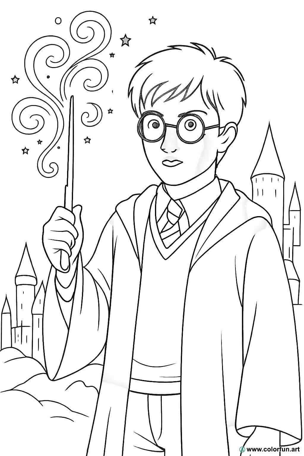 Dibujo para colorear de Harry Potter con su varita Descargar o Imprimir ...