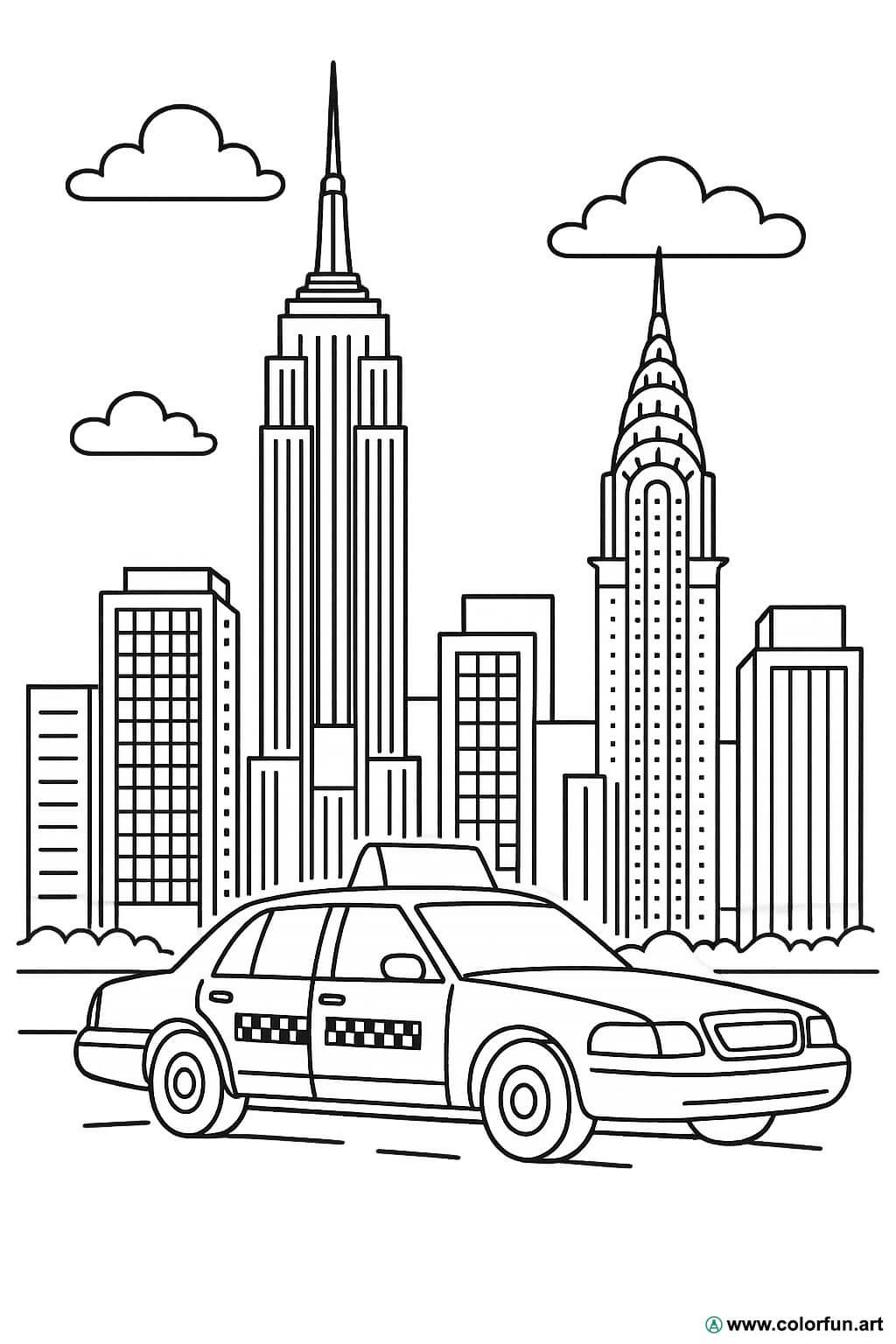 Kleurplaat van de gebouwen van New York Gratis te downloaden of af te  drukken, image size:1024x1536