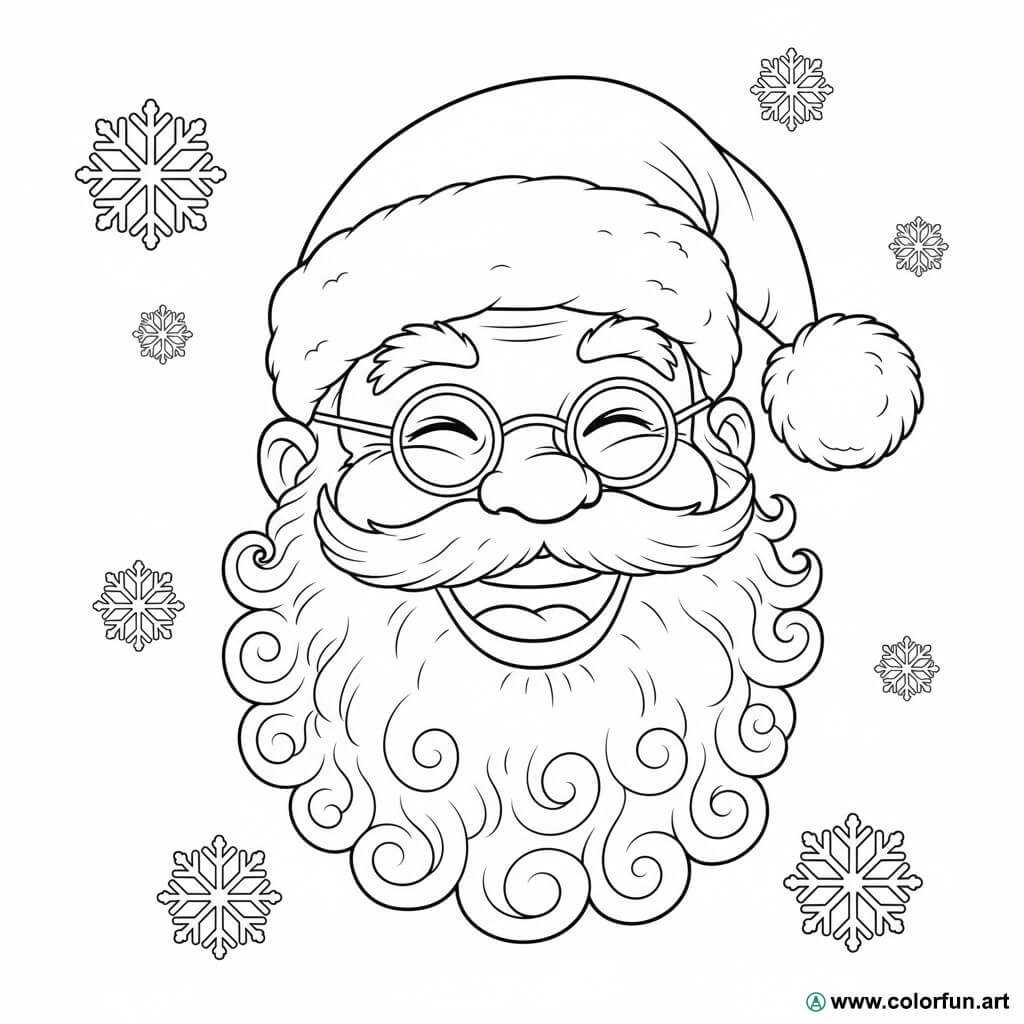 Coloring page of the laughing Santa Claus's head Download or Print for free
