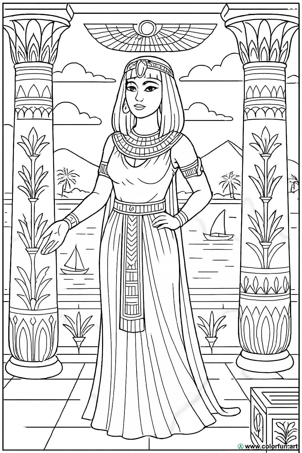 Coloring page of Cleopatra and her palace Download or Print for free