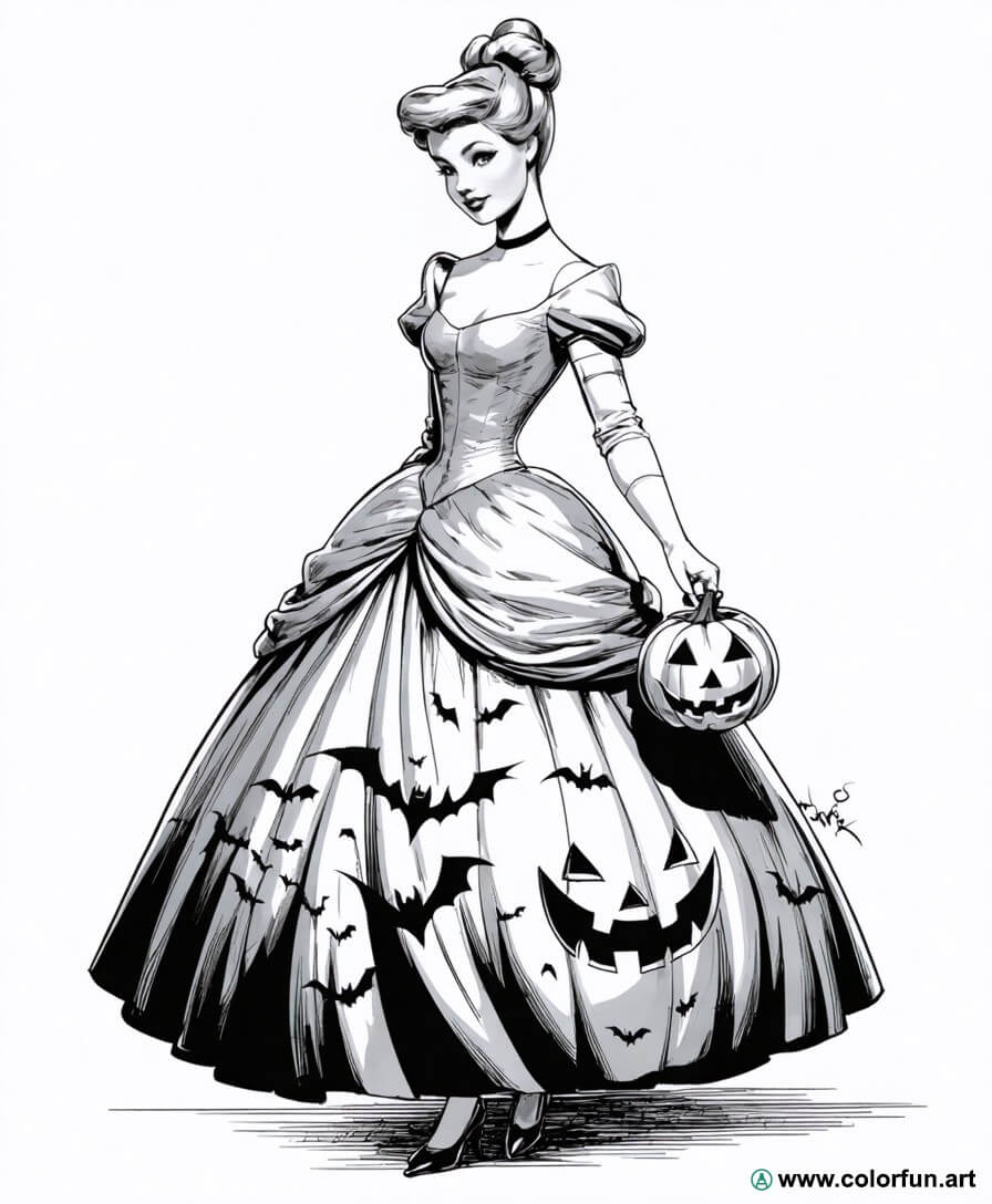 Cinderella coloring page for Halloween Download or Print for free