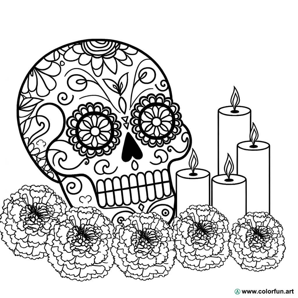 Disegno da colorare tematico del Día de los Muertos Scarica o Stampa  gratuitamente, image size:1024x1024