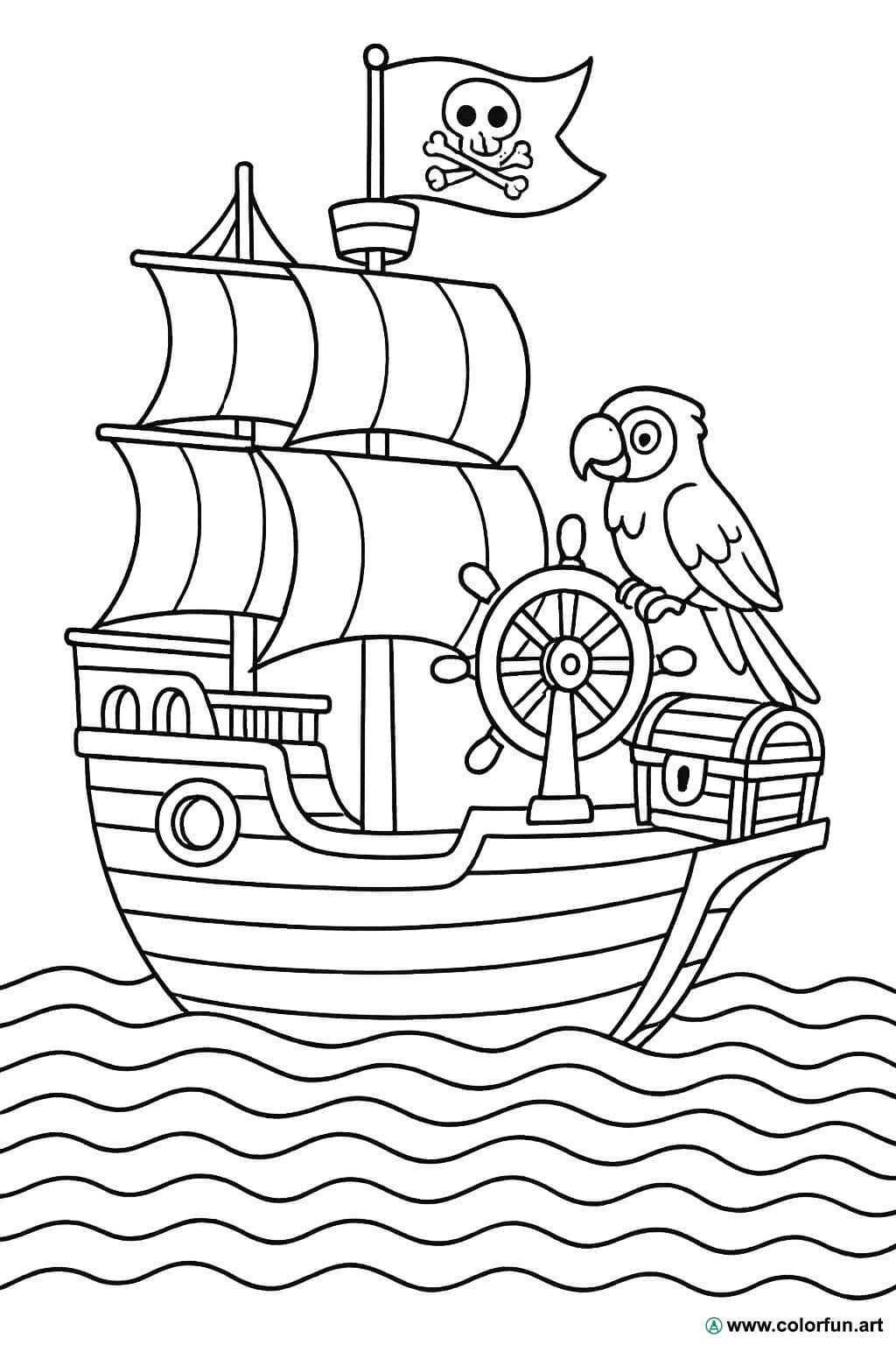 Dibujo para colorear de barco pirata para niños Descargar o Imprimir de  forma gratuita, image size:1024x1536