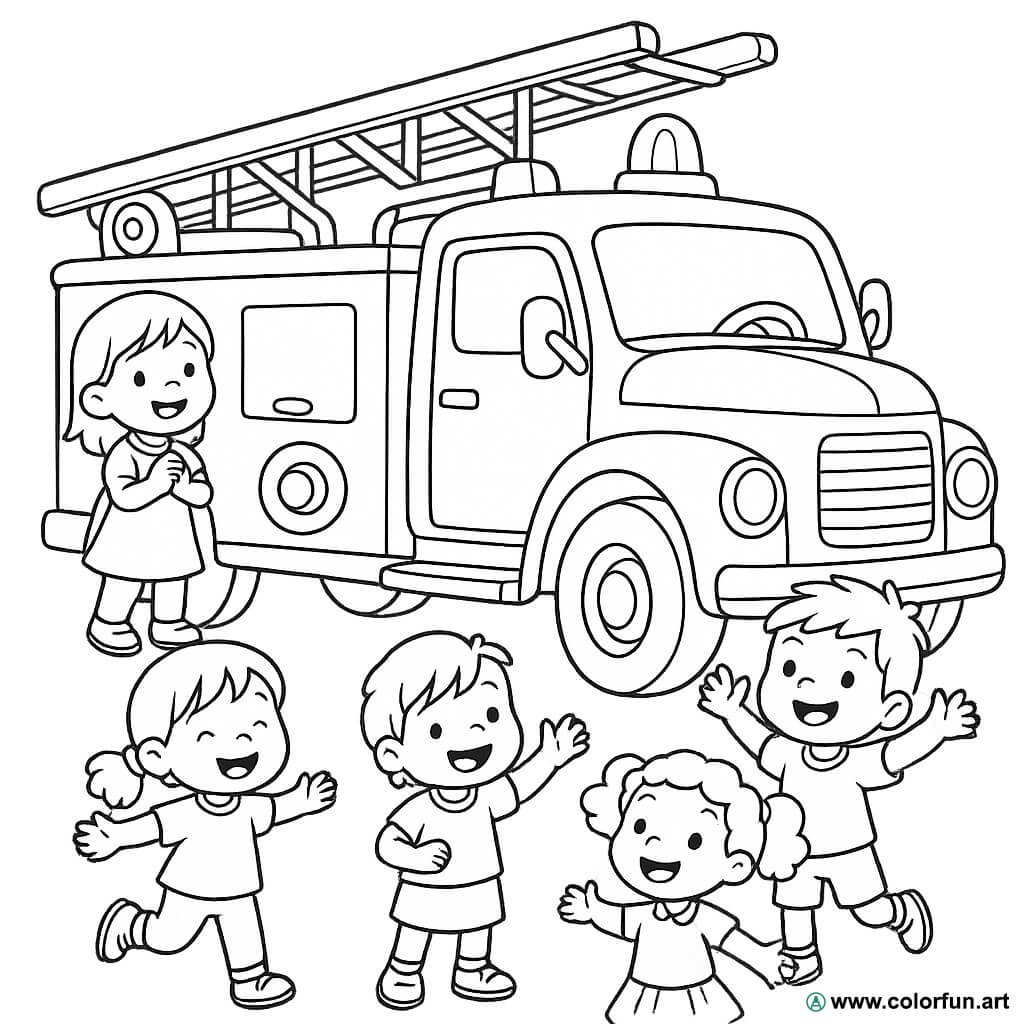 Disegno da colorare di auto dei pompieri Scarica o Stampa gratuitamente, image size:1024x1024