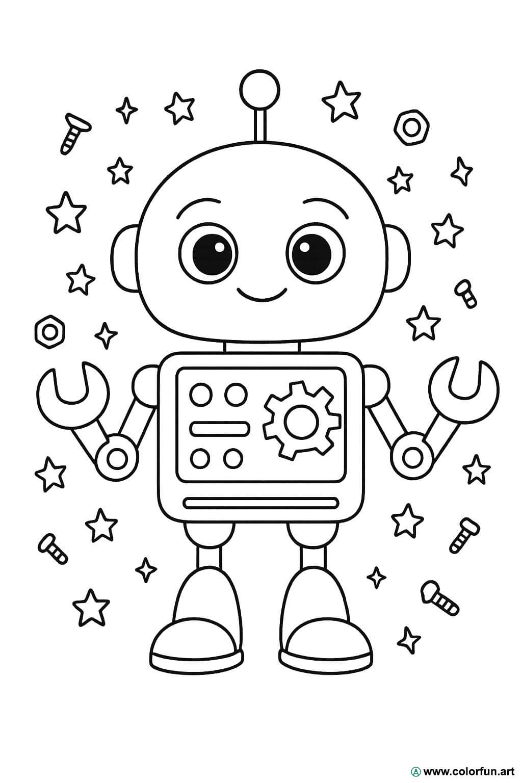 Kleurplaat van een robot om te tekenen Gratis te downloaden of af te drukken, image size:1024x1536