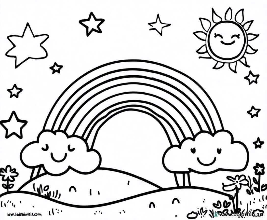 Coloriage facile de l'arc-en-ciel à Télécharger ou à Imprimer gratuitement