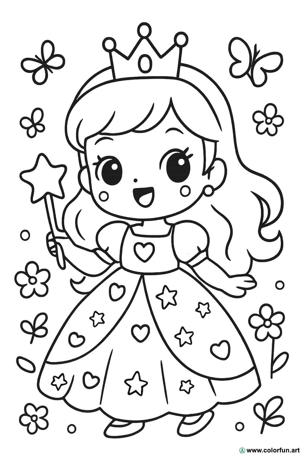Desenhos para colorir de princesa kawaii alegre Para Baixar ou Imprimir  gratuitamente, image size:1024x1536