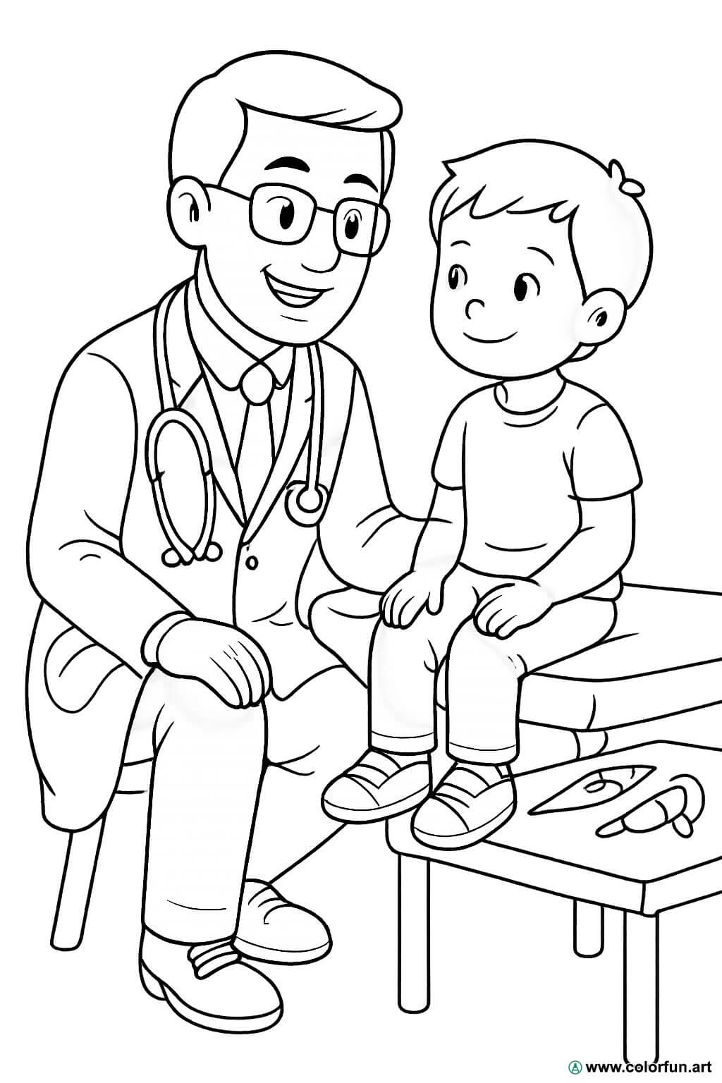 Disegno da colorare del dottore e del paziente Scarica o Stampa  gratuitamente, image size:1024x1536