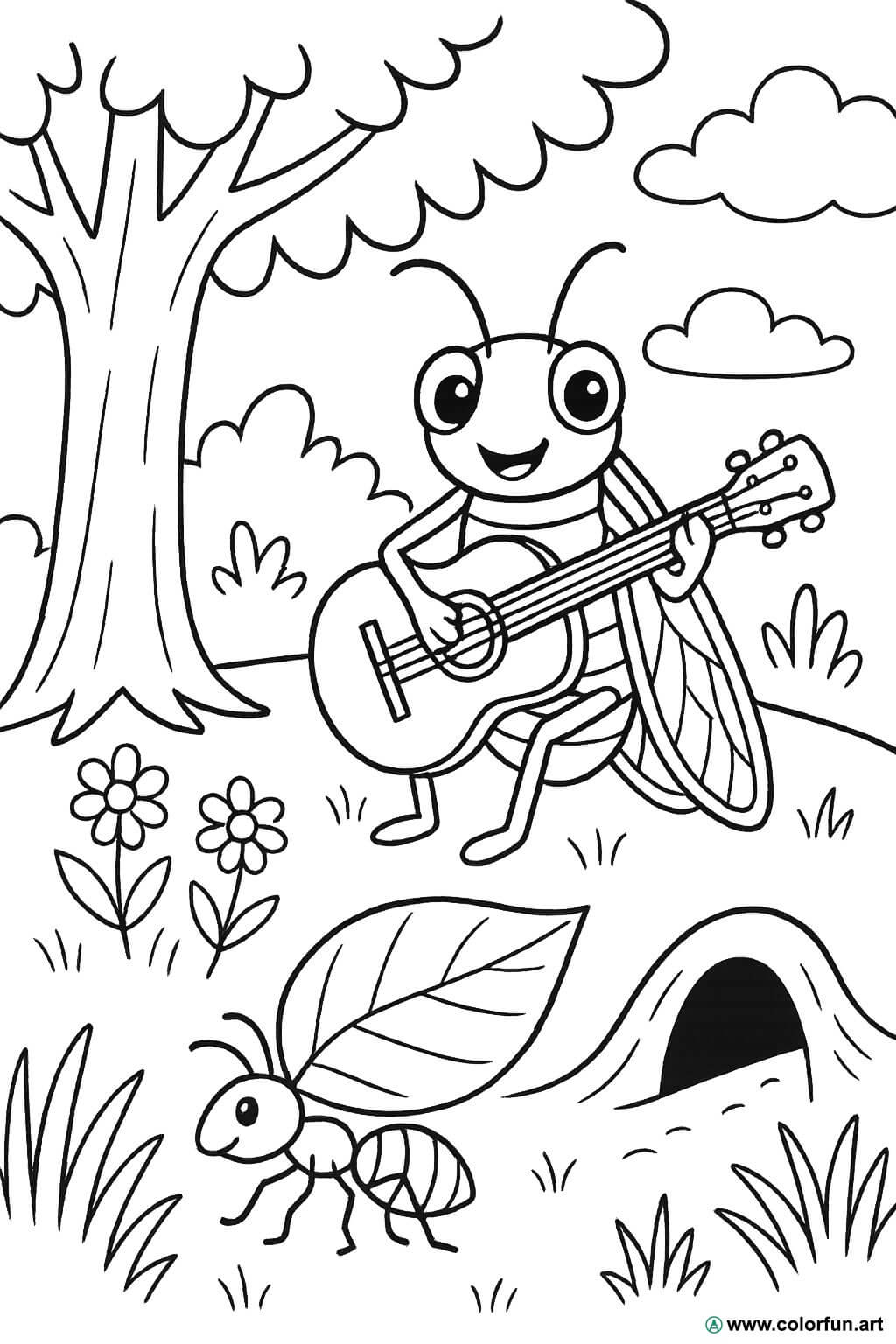 Coloriage De La Cigale Et De La Fourmi Page Simple T l charger Ou 