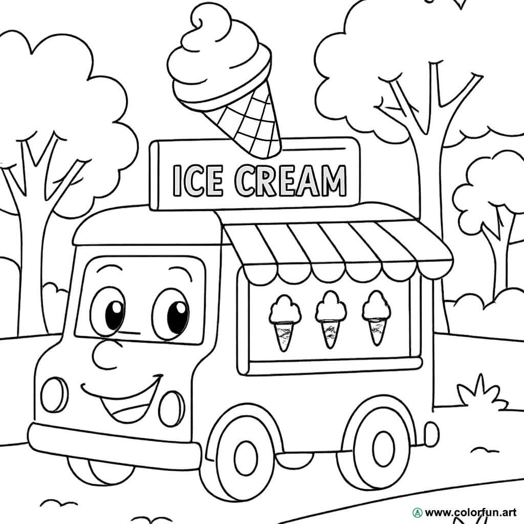 Disegno da colorare del camion dei gelati Scarica o Stampa gratuitamente, image size:1024x1024