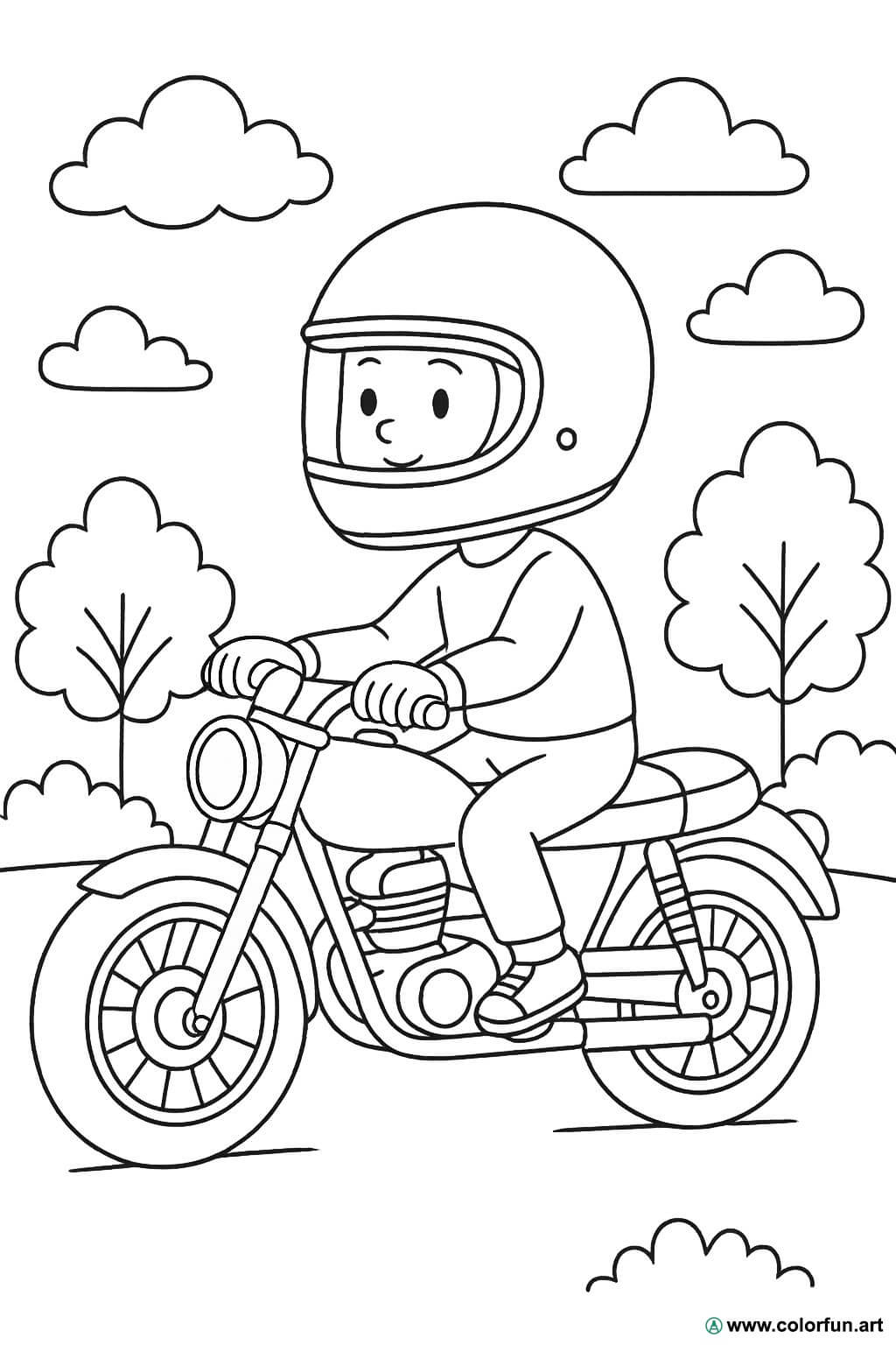 Ausmalbild von Motorrad und Helm Kostenloser Download oder Ausdruck  verfügbar., image size:1024x1536