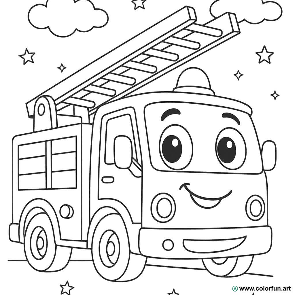 Disegno da colorare di un camion dei pompieri divertente Scarica o Stampa  gratuitamente, image size:1024x1024