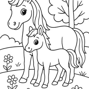 coloriage cheval et poulain facile