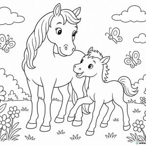 disegno da colorare cavallo e puledro carini