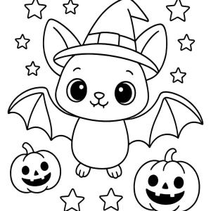 kolorowanka halloween dziecięcy i uroczy nietoperz