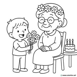 kleurplaat oma verjaardag bloemen