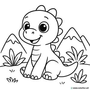 kolorowanka słodkiego małego dinozaura
