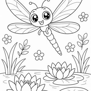 coloriage libellule kawaii