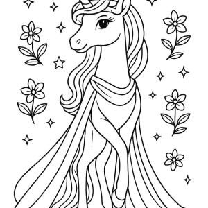 disegno da colorare regina degli unicorni