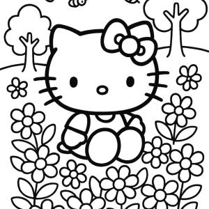 kolorowanka hello kitty w ogrodzie