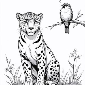 kolorowanka jaguar i ptak