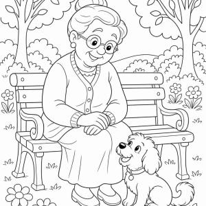 desenhos para colorir vovó com cachorro