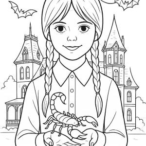 dibujo para colorear miércoles familia Addams ilustraciones