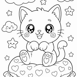 kolorowanka kot kawaii prosty rysunek