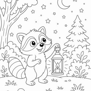 dibujo para colorear mapache nocturno
