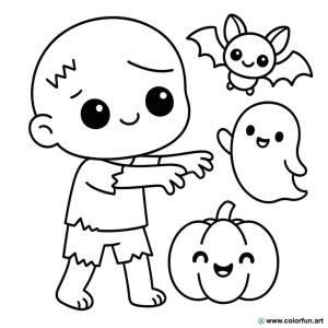 kolorowanka halloween kawaii zombie