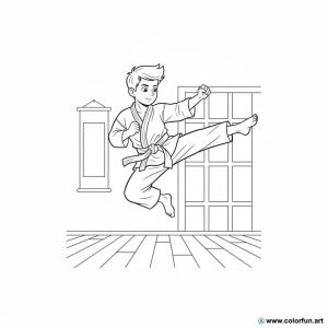 kolorowanka karate chłopiec w akcji