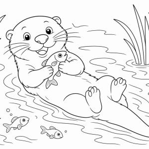 coloriage loutre et poisson