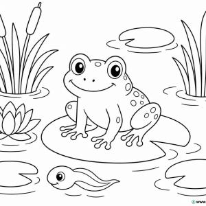 dibujo para colorear rana y renacuajo