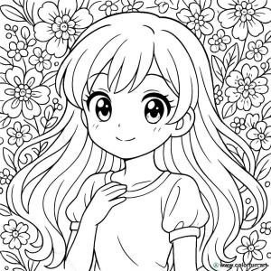 Ausmalbild Manga von Blumen