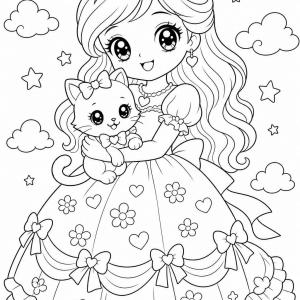 coloriage princesse kawaii chat mignon