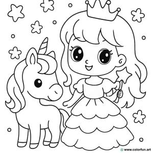 kolorowanka księżniczka kawaii i jednorożec