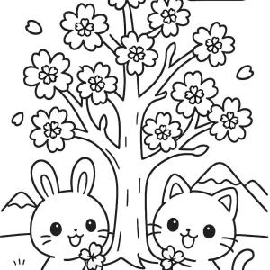 kolorowanka japońska kawaii kwitnące wiśnie