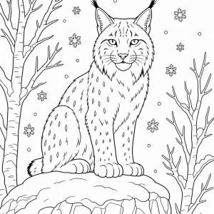 dibujo para colorear lince en invierno