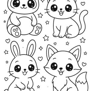 kolorowanka zwierzęta kawaii dla dziewczyn