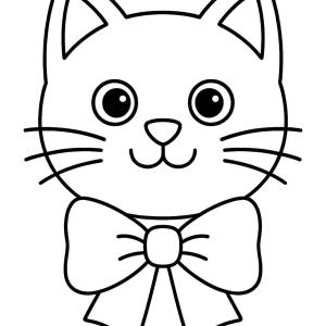 Cat head coloring page with ribbon