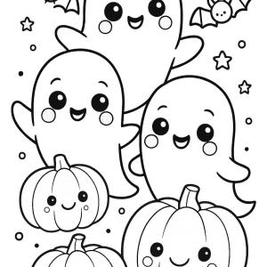 kolorowanka halloween kawaii duchy urocze