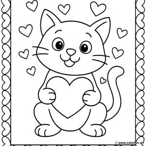 Valentine's Day cat coloring page