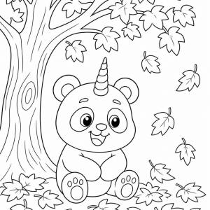 coloriage panda licorne automne