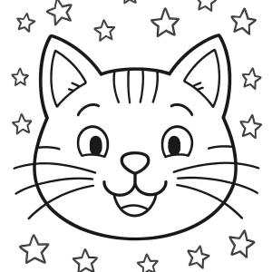 cat head coloring page with stars