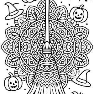 kolorowanka mandala halloween miotła