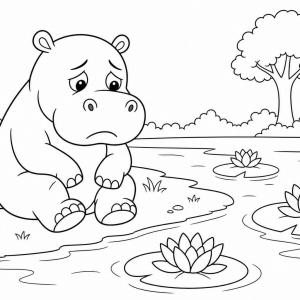 dibujo para colorear hipopótamo triste