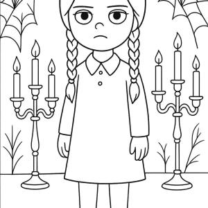 dibujo para colorear miércoles familia Addams gótico